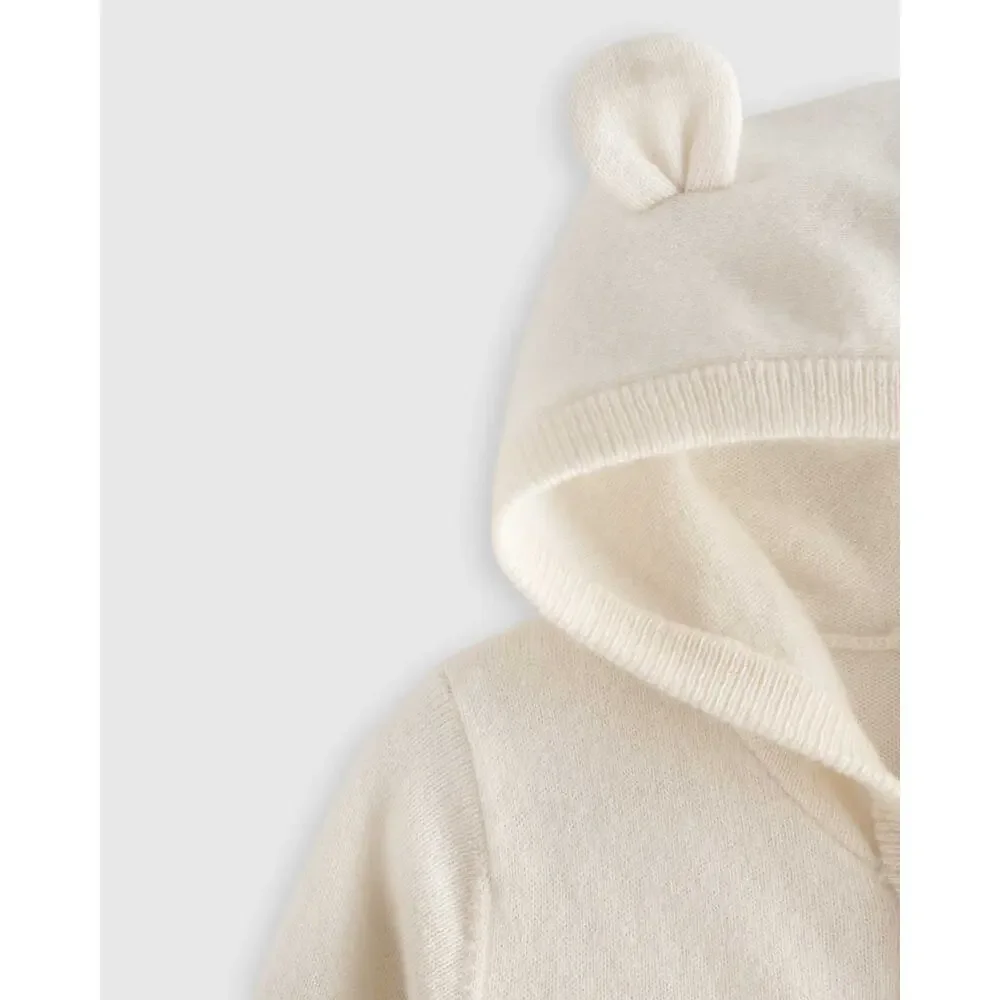 NWT Quince Washable Baby Cashmere Hooded Cardigan Ivory 9-12m